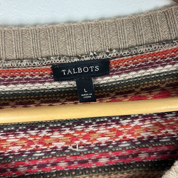 Talbots Fair Isle Wool Blend Button Up Cardigan Sweater 3/4 Sleeve sz L Soft - Picture 3 of 8